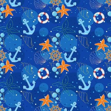 Seamless pattern with sea elements Stock Illustration