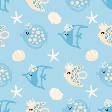 Seamless pattern with sea fish Stock Illustration