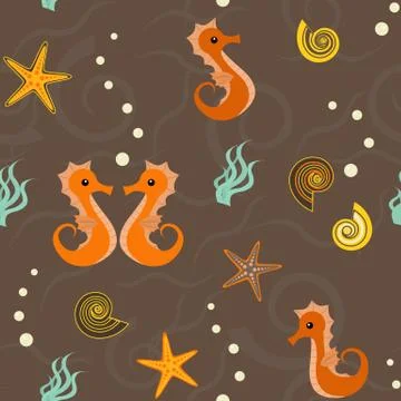 Seamless pattern with sea horses Stock Illustration