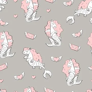 Seamless pattern with sea horses. Stock Illustration