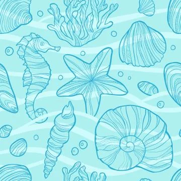 Seamless pattern with sea life Stock Illustration
