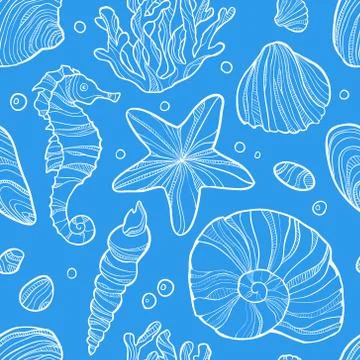 Seamless pattern with sea life Illustrazione stock