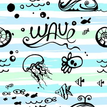 Seamless pattern sea life Illustrazione stock