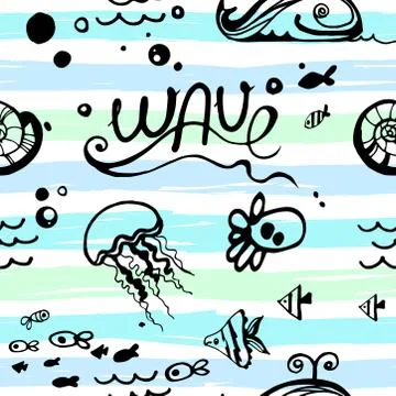 Seamless pattern sea life Stock Illustration
