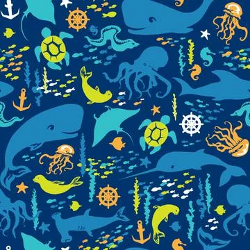 Seamless pattern of sea life. Stock Illustration