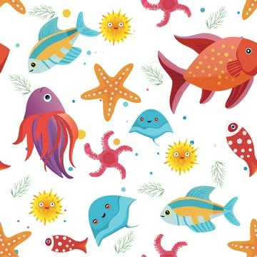 Seamless pattern sea life Ocean Stock Illustration
