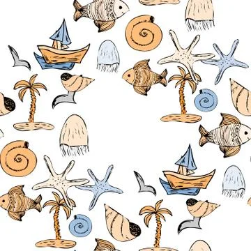 Seamless pattern with sea motifs. 스톡 일러스트