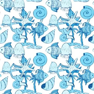 Seamless pattern with sea motifs. Illustrazione stock