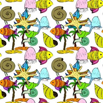 Seamless pattern with sea motifs. Stock Illustration