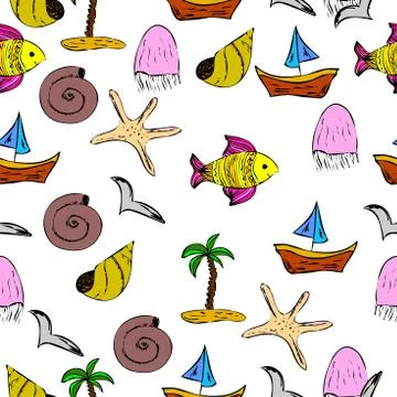 Seamless pattern with sea motifs. Stock Illustration