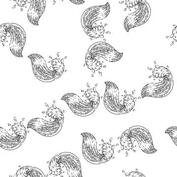 Seamless pattern sea ocean waves sketch hand drawn 스톡 일러스트