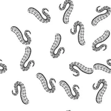 Seamless pattern sea octopus kraken tentacle sketch hand drawn Stock Illustration