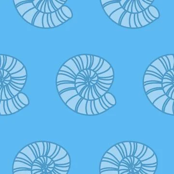 Seamless pattern sea shell blue blooms, tiles for textile decoration, packagi Stock Illustration