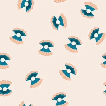 Seamless pattern sea shell pearl cartoon vector Stock Illustration