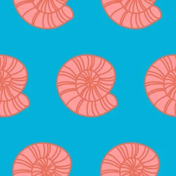 Seamless pattern sea shell pink blue, tiles for textile decoration, packaging Stock Illustration