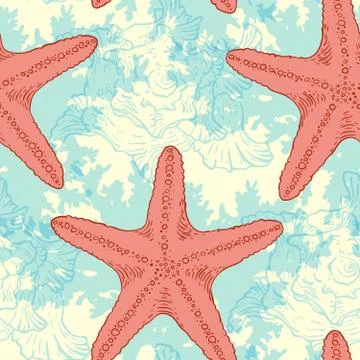 Seamless pattern with sea shells and starfish イラスト素材