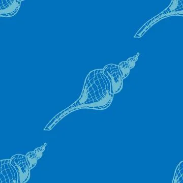 Seamless pattern from sea shells on a blue background.  Hand drawn large shel Illustrazione stock