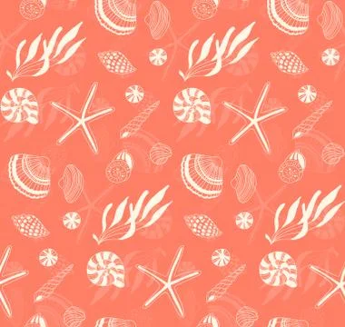 Seamless pattern with sea shells Illustrazione stock