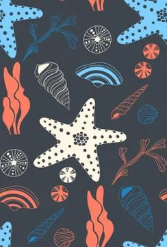 Seamless pattern with sea shells Stock Illustration