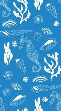Seamless pattern with sea shells Stock Illustration