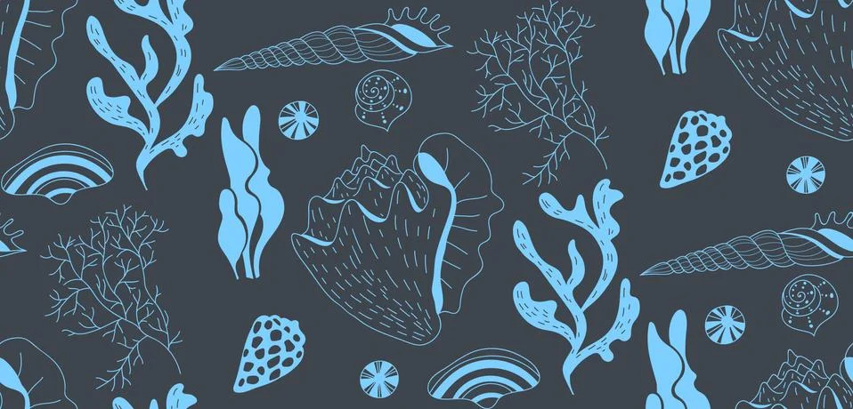 Seamless pattern with sea shells Illustrazione stock