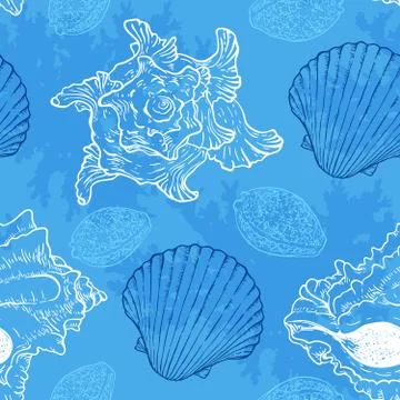 Seamless pattern with sea shells Stock Illustration