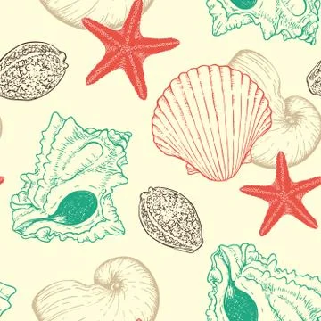 Seamless pattern with sea shells Stock Illustration