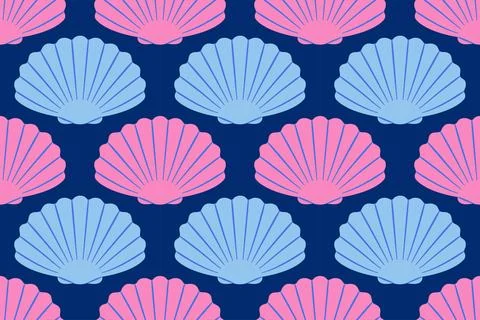 Seamless pattern with sea shells Tropical beach shells. Summer seamless pattern 스톡 일러스트