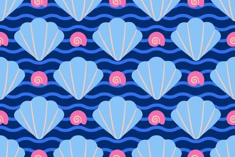 Seamless pattern with sea shells Tropical beach shells. Summer seamless pattern Stock Illustration