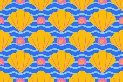 Seamless pattern with sea shells Tropical beach shells. Summer seamless pattern イラスト素材
