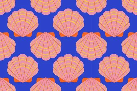 Seamless pattern with sea shells Tropical beach shells. Summer seamless pattern Stock Illustration