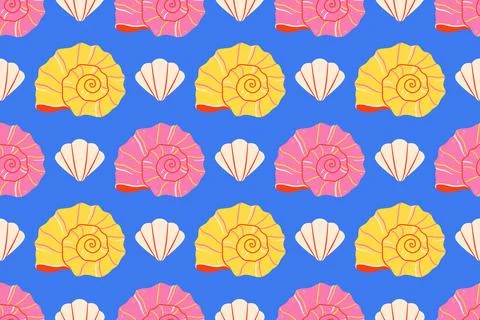 Seamless pattern with sea shells Tropical beach shells. Summer seamless pattern Illustrazione stock