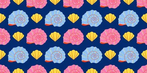 Seamless pattern with sea shells Tropical beach shells. Summer seamless pattern Stock Illustration