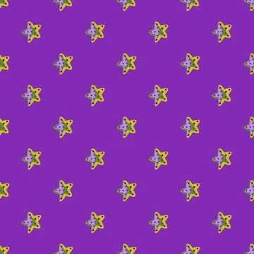 Seamless pattern sea star on btight puprle background. Marine starfish templa Stock Illustration