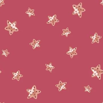 Seamless pattern sea star on dark pink background. Marine starfish templates  Illustrazione stock