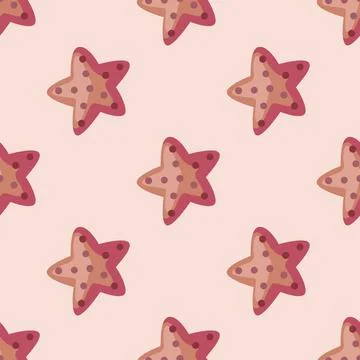 Seamless pattern sea star on ligh pink background. Marine starfish templates  Illustrazione stock