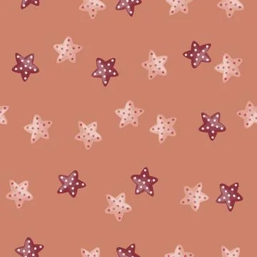 Seamless pattern sea star on orange background. Marine starfish templates for Stock Illustration