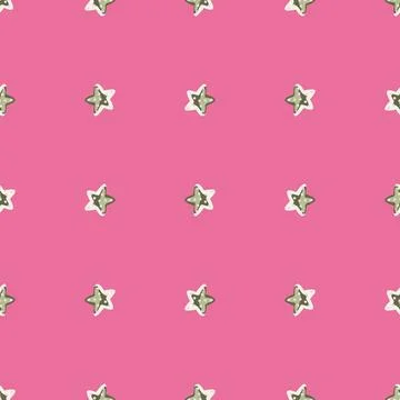 Seamless pattern sea star on pastel pink background. Marine starfish template Stock Illustration