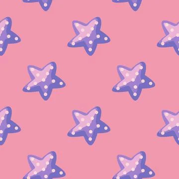 Seamless pattern sea star on pink background. Marine starfish templates for f Illustrazione stock