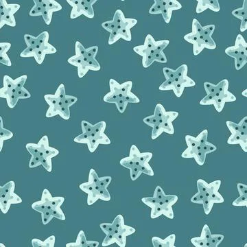 Seamless pattern sea star on teal background. Marine starfish templates for f Stock Illustration