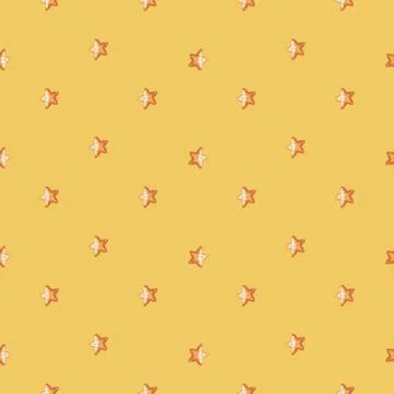 Seamless pattern sea star on yellow background. Marine starfish templates for Stock Illustration