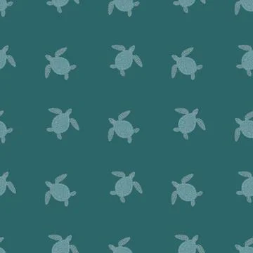 Seamless pattern sea turtles. Cute marine turtle in doodle style. Stock Illustration