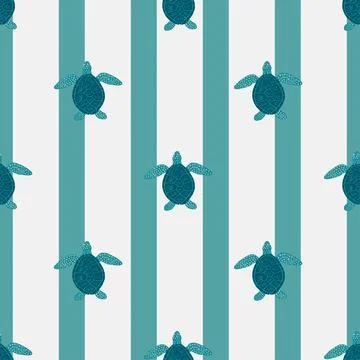 Seamless pattern sea turtles. Cute marine turtle in doodle style. Illustrazione stock