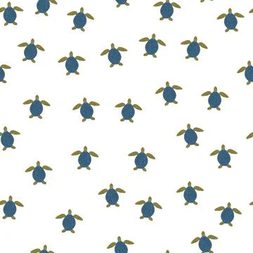 Seamless pattern sea turtles. Cute marine turtle in doodle style. Stock Illustration