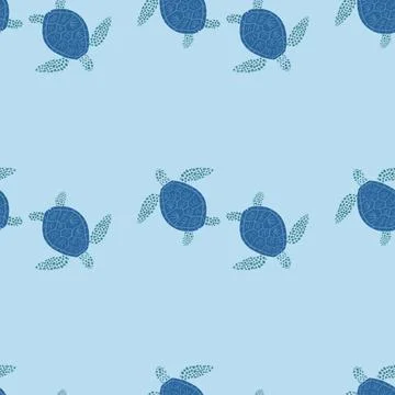 Seamless pattern sea turtles. Cute marine turtle in doodle style. イラスト素材
