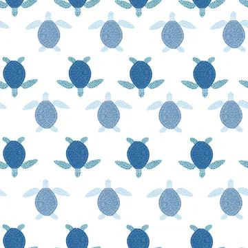 Seamless pattern sea turtles. Cute marine turtle in doodle style. Stock Illustration