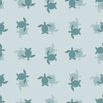 Seamless pattern sea turtles. Cute marine turtle in doodle style. Stock Illustration