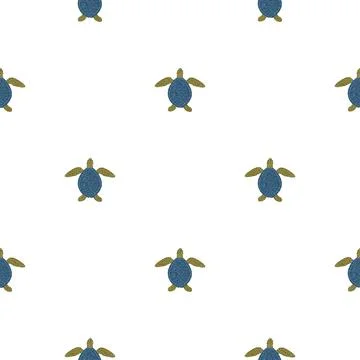 Seamless pattern sea turtles. Cute marine turtle in doodle style. Stock Illustration