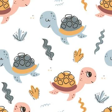 Seamless pattern with sea turtles 스톡 일러스트