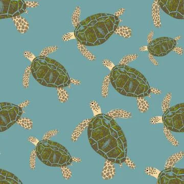 Seamless pattern with sea turtles Stock Illustration